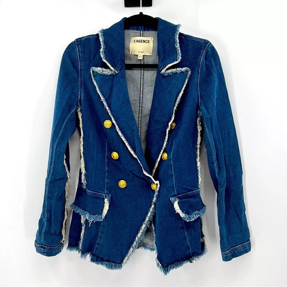*SOLD*L'AGENCE Kaydence Double Breasted Fray Denim Jacket, Size XS, NWOT